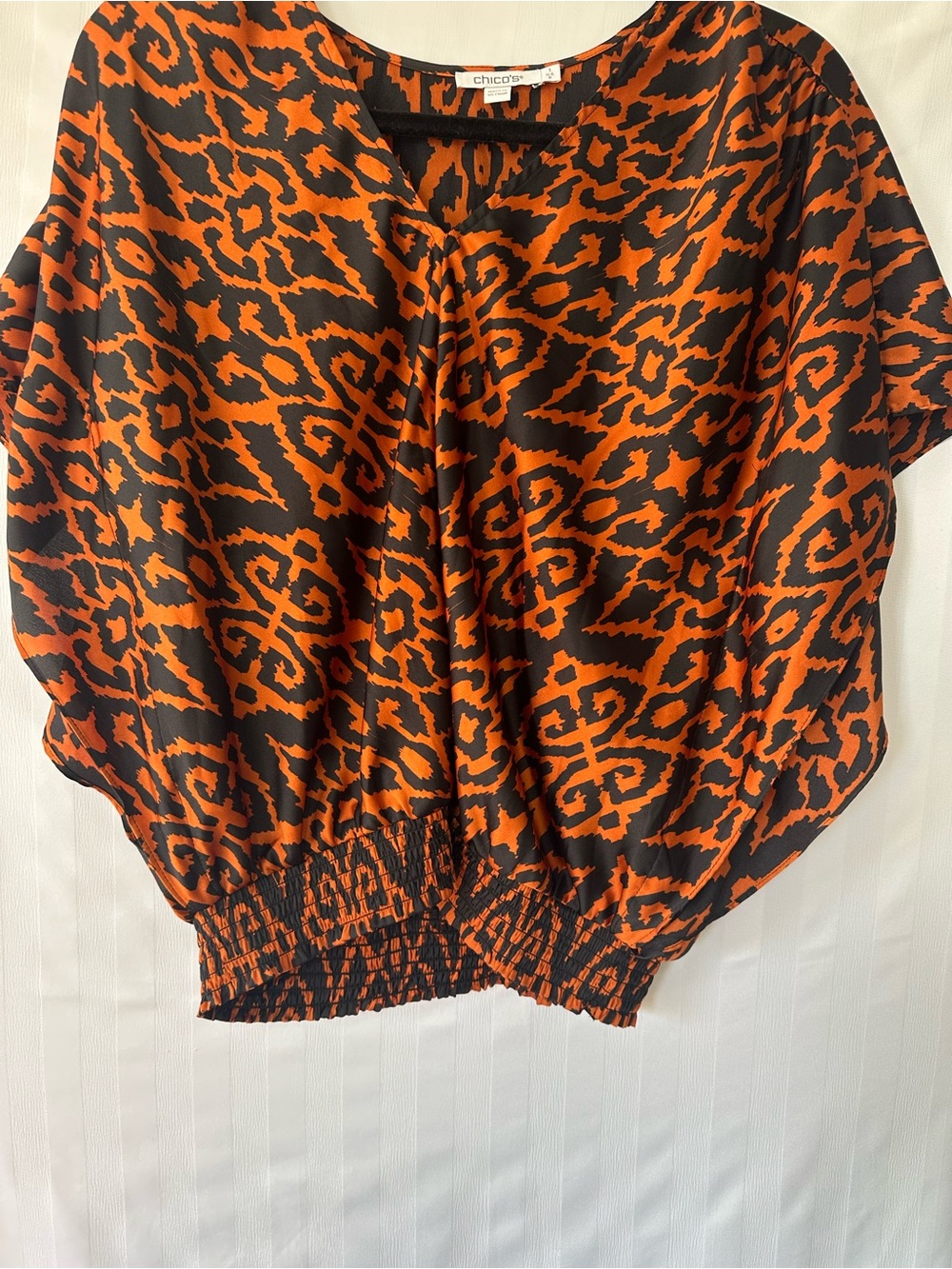 Chico's Orange and Black Abstract Print Dolman Blouse
